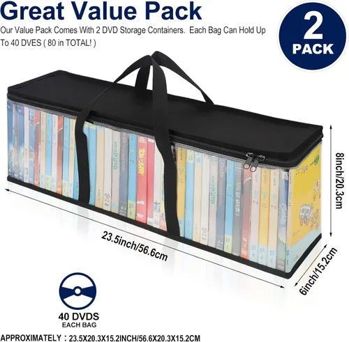 Miniatura 3 de Bolsas de almacenamiento de DVD CCidea (Set de 2) Funda de PVC transparente con asas para cajas de DVDs/CDs/VHS/Blu Ray/Películas/Videojuegos - Cada
