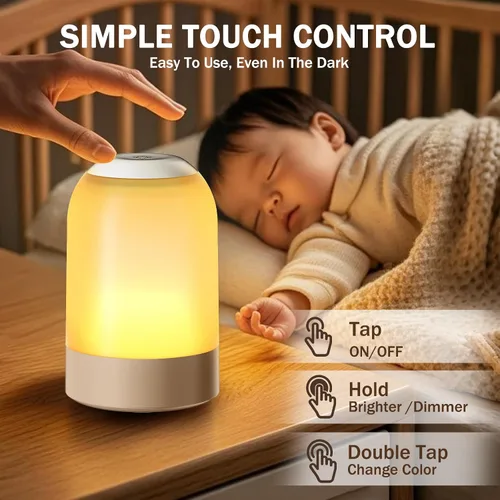 Miniatura 4 de Luz nocturna táctil de mesita de noche, luz nocturna de guardería para bebés para niños y adultos, luz de huevo con temporizador, lámpara de mesa