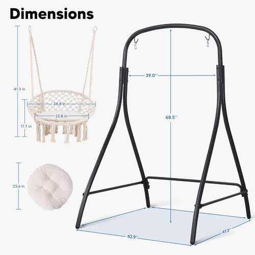 Miniatura 6 de SUNCREAT Silla Hamaca Colgante de Interior con Soporte, Silla Colgante de Exterior con Soporte, Capacidad de 400 libras, Beige