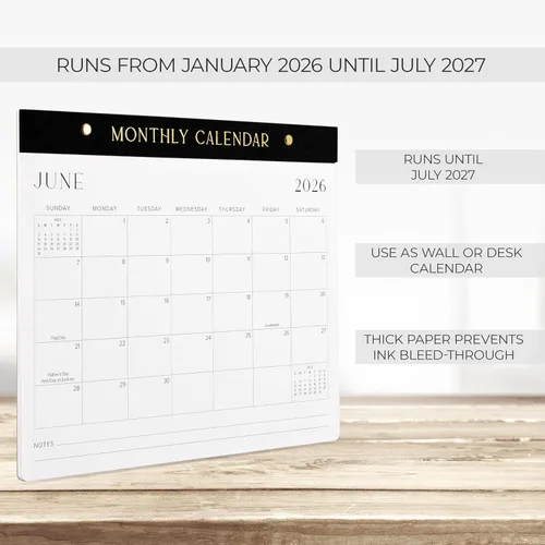 Miniatura 6 de Calendario de escritorio estético 2026-2027, desde enero de 2026 hasta julio de 2027, calendario minimalista de escritorio de oficina o pared
