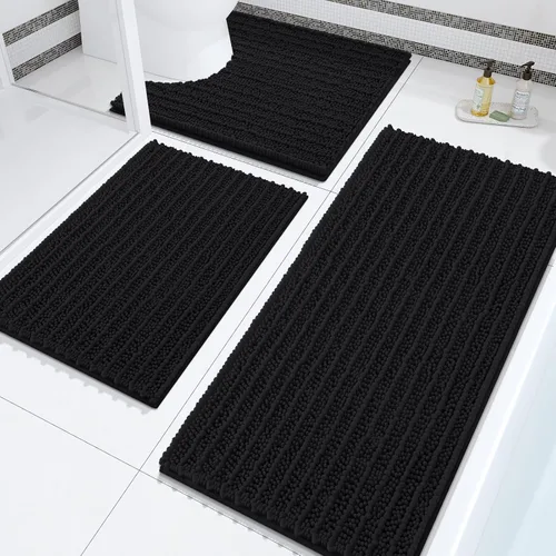 Miniatura 17 de Arotive Juego de 3 alfombras de baño de chenilla, extra suaves, absorbentes, peludas y de contorno en forma de U, antideslizantes, lavables a