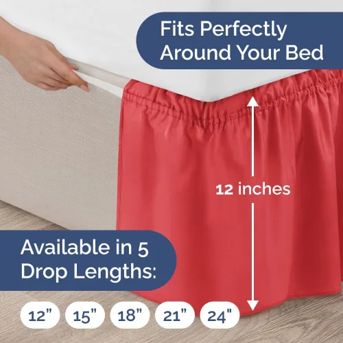 Miniatura 4 de Falda de cama envolvente con volantes, color rojo, para camas de tamaño individual con altura de 30 cm CGK Linens - Falda de cama plisada con tela