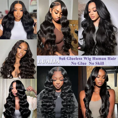 Miniatura 7 de LuAiJa Wear And Go Glueless Wigs Human Hair Pre Plucked Pre Cut 9x6 Hd Lace Front Wigs Human Hair Black Body Wave Lace Closure Wigs 200% Density