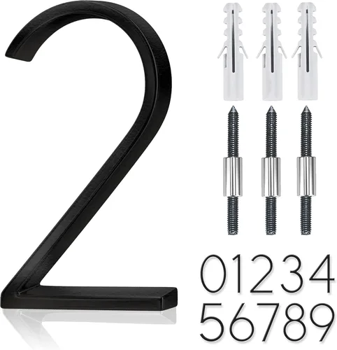 Miniatura 16 de Número flotante de casa de acero inoxidable de 5 pulgadas, números de casa modernos de metal, número de decoración de buzón con kit de clavos, negro