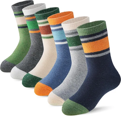 Miniatura 31 de ANTSANG Calcetines de Lana, Calcetines Térmicos Cálidos y Gruesos Tipo Crew Boot para Niños Pequeños, Niños y Niñas, 6 Pares