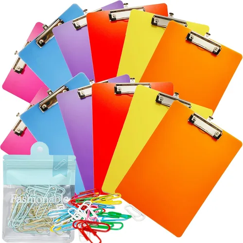 Miniatura 8 de smilixin Paquete de 6 portapapeles de plástico, portapapeles de oficina, tamaño estándar A4, coloridos tableros transparentes con clip de perfil