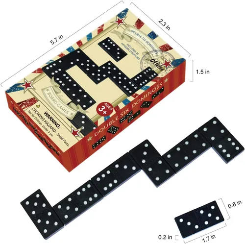 Miniatura 2 de Juego de Dominó de Madera Doble 6 de Offelec - 28 fichas de dominó negro para niños, adultos y juegos familiares Ideal para 2-4 jugadores 1