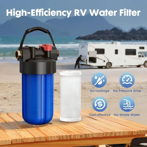 Miniatura 8 de Sistema de filtro de agua para RV, filtro en línea resistente a obstrucciones con roscas de latón, filtración de 6 etapas de 0.2 micras