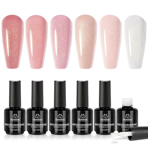 Miniatura 10 de Beetles - Esmalte de uñas de gel con base de goma, 6 colores nude, esmalte de gel rosa, melocotón, neutro, transparente, francesa, colores base