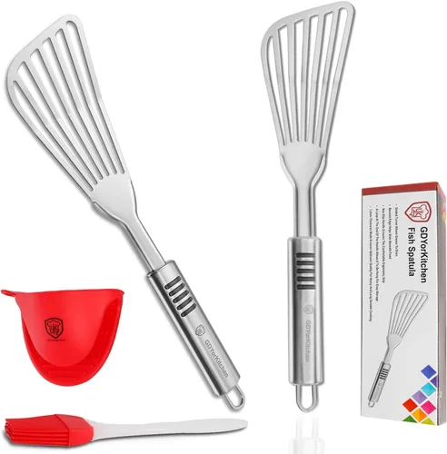 Miniatura 8 de Espátula de pescado de alta calidad, acero inoxidable resistente al óxido, mango antideslizante, ideal para asar a la parrilla, freír, girar