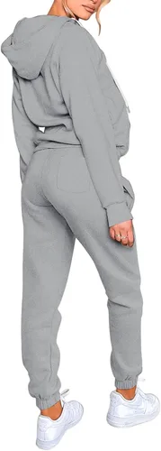 Miniatura 2 de Fixmatti Conjunto deportivo con capucha y cremallera para mujer conjunto deportivo de 2 piezas con bolsillos Blanco