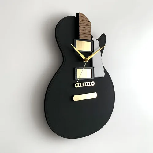 Miniatura 7 de goodtime Reloj de guitarra, negro y dorado, moderno, reloj silencioso, 11 x 15 pulgadas, acrílico, roble, tema musical, mecanismo de cuarzo, regalo