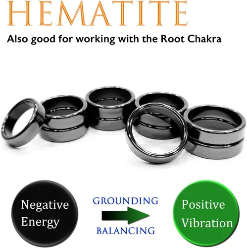 Miniatura 27 de Morchic - Anillos unisex de piedras de hematita, para equilibrar ansiedad, chakra raíz, (paquete de tamaños mixtos)