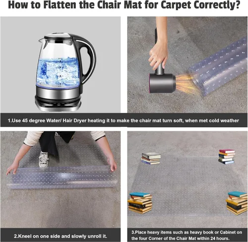 Miniatura 7 de Tapete para silla de oficina para alfombra de pelo bajo, 30 x 48 pulgadas, tapete transparente para silla de escritorio de oficina para suelos Claro