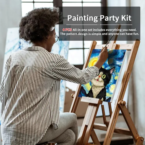 Miniatura 2 de VOCHIC Paquete de 4 Kits de Sip and Paint, Lienzo Predibujado para Pintar para Adultos, Noche de Chicas, Kit de Pintura para Parejas Juegos de Noche