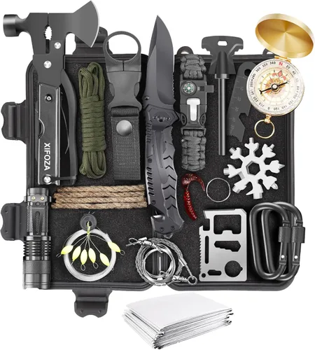 Kits de supervivencia 27 en 1, equipo y suministros de supervivencia, rellenos de calcetines de Navidad, accesorios de campamento, equipo táctico de