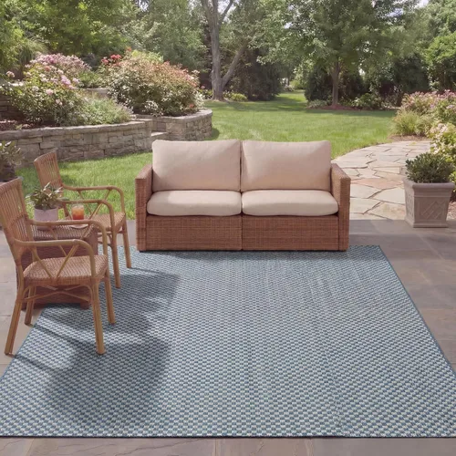 Miniatura 22 de SAFAVIEH Alfombra lavable al aire libre Courtyard Collection - 6'7" x 9'6", azul claro y gris claro, no desprende pelusa y fácil limpieza, ideal