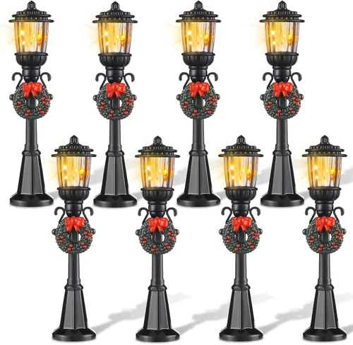 Miniatura 9 de Accesorios de pueblo para lámpara de Navidad en miniatura, poste de lámpara de pueblo, lámpara de hadas del pueblo, farol de tren, lámparas de calle