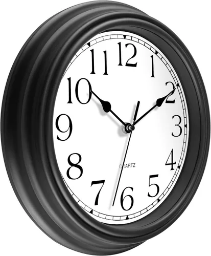 Miniatura 5 de Foxtop - Reloj de pared redondo clásico silencioso y sin tictac, retro, de cuarzo, decorativo, funciona con pilas, para sala de estar, cocina, Negro