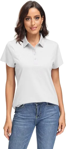 Miniatura 2 de MAGCOMSEN Polo para mujer UPF 50+, protección solar, 4 botones, casual, trabajo, secado rápido, manga corta, cuello de golf