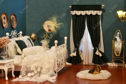 Miniatura 3 de iLAND Muebles de Casa de Muñecas Victorianos a Escala 1:12, Set de Cama de Casa de Muñecas 5 piezas