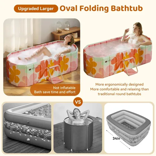 Miniatura 7 de Bañera Plegable Portátil, Bañera Independiente Sin Instalación, Bañera de Remojo SPA para Baño, Cabina de Ducha Plegable para Baños Calientes y Rosa