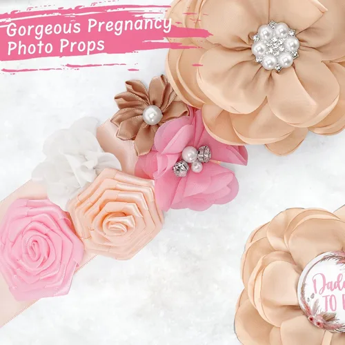 Miniatura 2 de Vansolinne Juego de banda y ramillete de maternidad floral bohemio para mamá futura maternidad, banda para baby shower, decoración de revelación