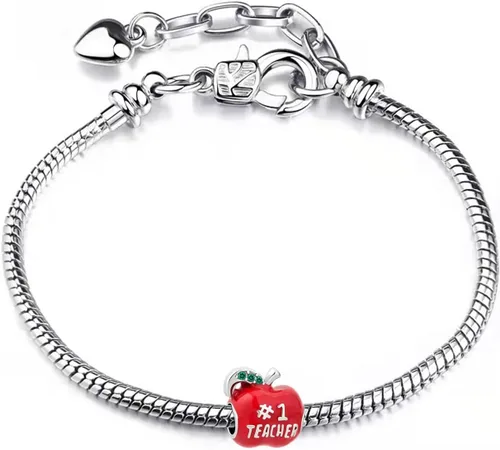 Miniatura 3 de NARTGO Abalorio de manzana para profesor número 1 compatible con pulseras Pandora