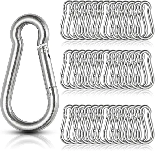 60 mosquetones de acero inoxidable con gancho de resorte de 1/4 pulgadas, M6 2 3/8 pulgadas, pequeños mosquetones resistentes para hamaca, saco de