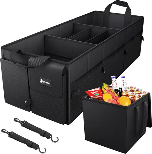 Miniatura 17 de Sposuit Organizador de maletero para automóvil, almacenamiento plegable de 70 litros con 11 bolsillos y asas reforzadas, organizadores de maletero