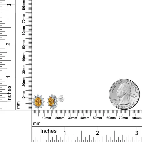 Miniatura 223 de Gem Stone King Aretes ovalados de plata de ley 925 de 0.276 x 0.197 in con piedra natal de la princesa Diana, estilo halo real para mujeres