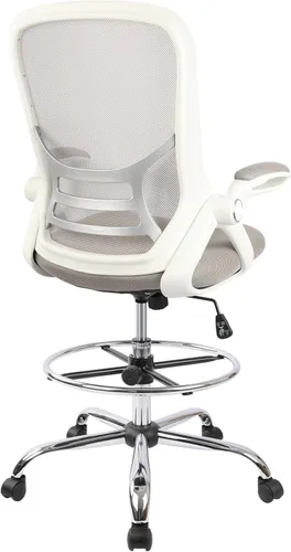 Miniatura 9 de HYLONE Silla de Dibujo Técnico Silla de Oficina Alta Respaldo Alto Taburete de Escritorio de Pie de Malla con Reposapiés Anillo Ajustable y Brazos