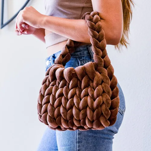 Miniatura 5 de Ultra Suave 1kg (2.2 LBS) Hilo Grueso para Tejer a Mano, Hilo de Tubo de Tela de Terciopelo Luxuoso para Hacer Bolsos, Almohadas, Mantas, Azul Ártico