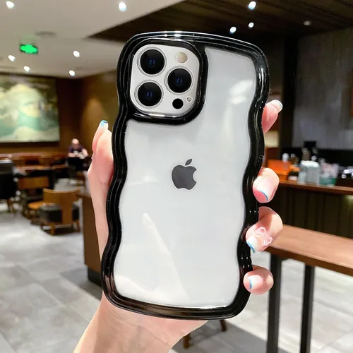 Miniatura 23 de QLTYPRI Funda compatible con iPhone 7/8/SE, bonita funda transparente con marco ondulado rizado para niñas y mujeres, funda protectora de TPU