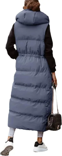 Miniatura 3 de Shanfetl - Chaleco largo acolchado con capucha para mujer, de longitud maxi, sin mangas, chaleco acolchado para invierno, abrigo de invierno