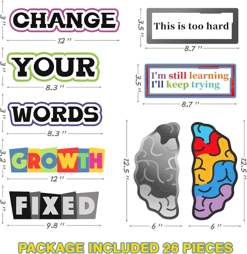 Miniatura 2 de Póster de Growth Mindest para decoración de aula, carteles inspiradores y motivacionales para estudiantes y profesores, cerebro fijo