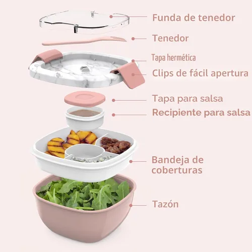 Miniatura 6 de Bentgo Recipiente para ensalada – Tazón de 54 onzas con bandeja de 4 compartimentos para aderezos, recipiente para aderezo, tenedor reutilizable