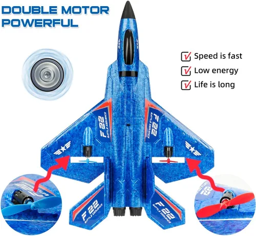 Miniatura 5 de Avión RC, avión RC F22 listo para volar, avión de control remoto de 2.4 GHz, avión de control remoto de 2 canales, juguete de aviones RC para niños