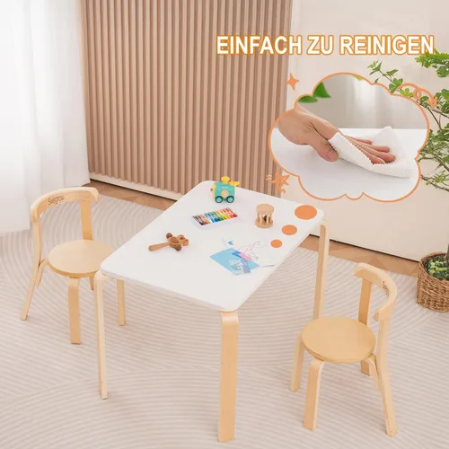 Miniatura 6 de Swegrow Juego de mesa y 2 sillas para niños, mesa y sillas de madera para niños y bebés, muebles de madera para niños para sala