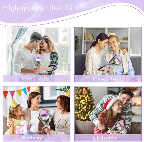 Miniatura 6 de Ramo de rosas de ganchillo hecho a mano, flores tejidas a mano, decoración del hogar, regalos de cumpleaños para mujeres, esposa, niña, novia, día
