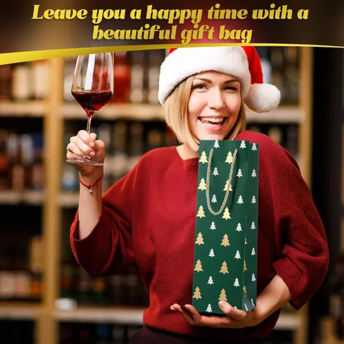 Miniatura 4 de Woanger 60 bolsas de regalo de vino de Navidad, bolsas de papel kraft a granel para botellas de vino con asa, bolsas de regalo de color rojo, verde