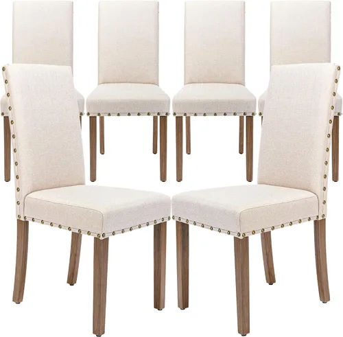 Miniatura 13 de Juego de sillas de cocina Parsons para comedor, tapizado moderno, elegante, de tela, con respaldo alto y ribete de cabeza de clavo color bronce