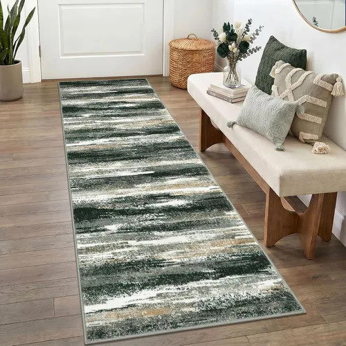 Miniatura 68 de Lansny Alfombra moderna abstracta para entrada de interiores de 2 x 3 pies, lavable, antideslizante, suave, alfombra de área pequeña, color negro