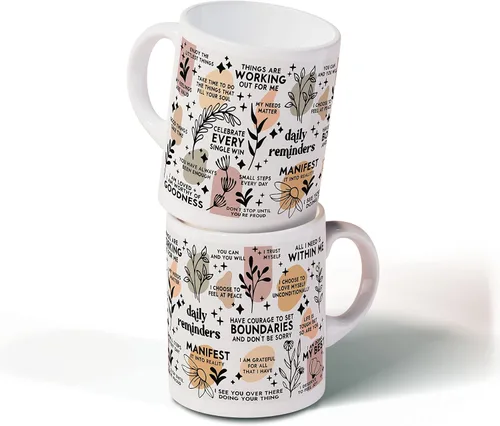 DOTAIN Taza de cerámica con citas inspiradoras de conciencia sobre la salud mental bohemia (11 onzas), doble cara impresa, con citas positivas