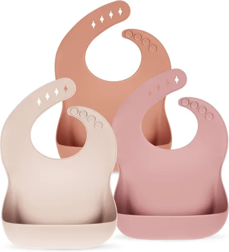 Miniatura 7 de Eascrozn Silicone Bibs for Babies Toddler Set of 3, BPA Free, Soft Adjustable Waterproof Bibs for Feeding Essentials Gris