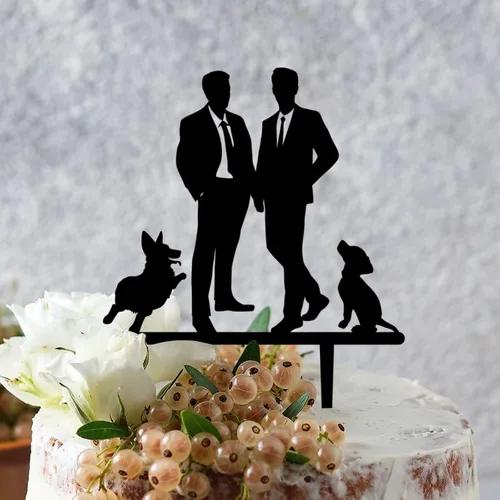Miniatura 2 de Decoración rústica para tartas de boda del mismo sexo, silueta de novios, decoración para tartas de boda con Rottweiler y Basset Hound Novio y Novio