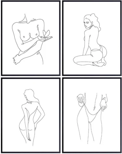 Decoración estética de habitación, juego de póster de silueta minimalista de línea artística – 8 x 10 pulgadas, decoración de pared moderna