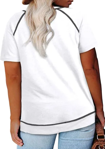 Miniatura 117 de Eytino Blusas de talla grande para mujer, cuello en V, manga corta, a rayas, casual, holgada, con bolsillo (1X-5X)