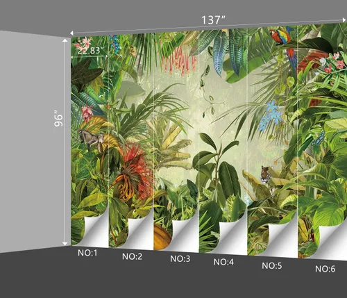 Miniatura 69 de Papel pintado botánico de selva tropical Hojas verdes de planta murales Estética para decorar habitación Sala de estar Fondo de TV Gran mural de B033