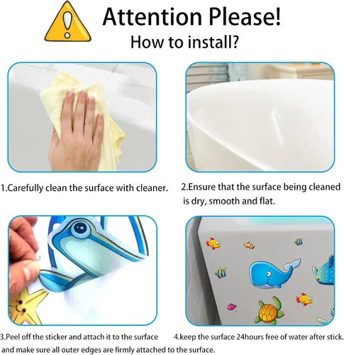 Miniatura 4 de TESWEY 24 calcomanías antideslizantes para bañera, diseño de vida marina de dibujos animados, de PVC, mate, para la habitación de los niños, baño